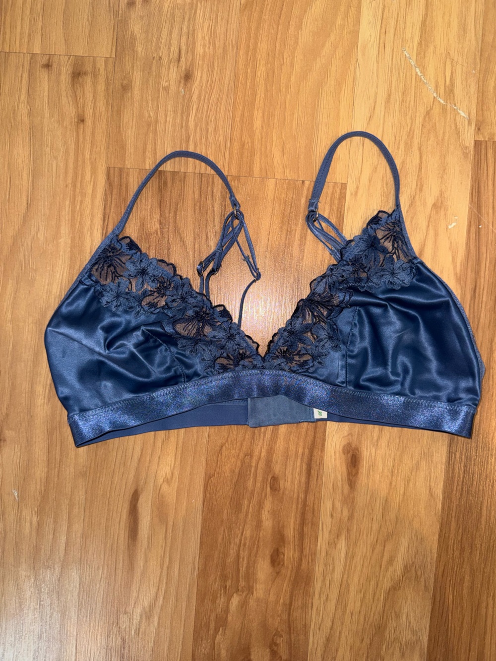 aerie Blue Satin & Floral Lace Bralette